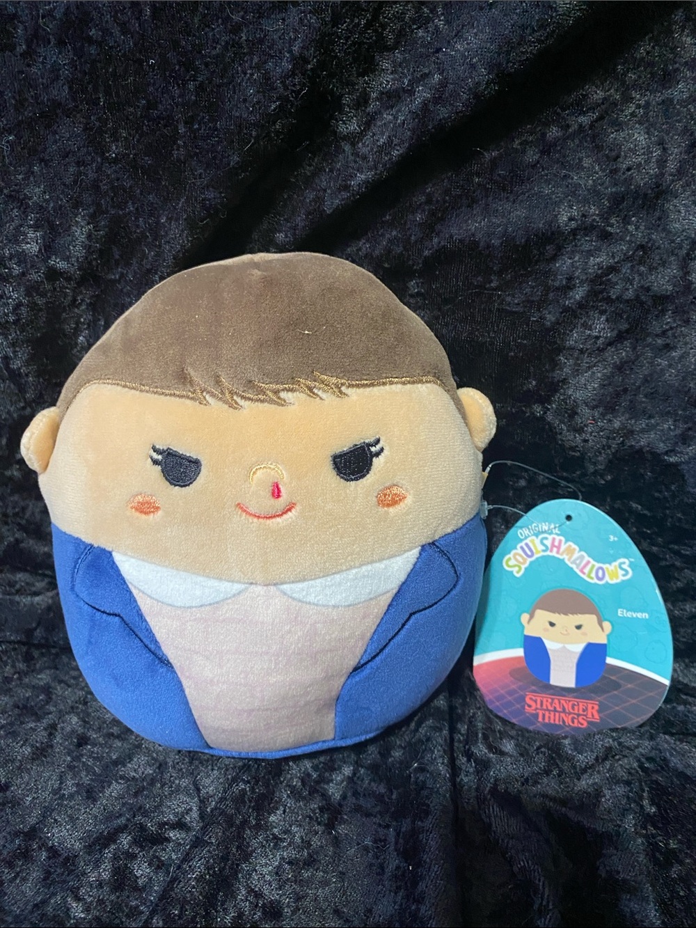 Stranger Things Squishmallows Eleven Plush in Blue Jacket with Brown Hair